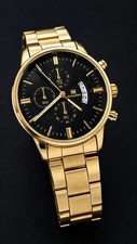 Herren Uhr Goldfarben Chronograph Datum Neu m...