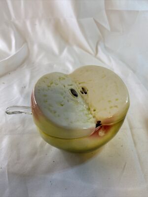 Vintage Red Green Apple Ceramic Condiment or Jam Jar with Spoon