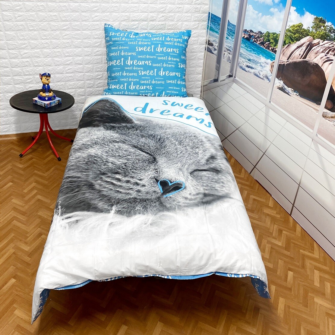 Copripiumino Home Sweet Home 140x200 Cm In Microfibra Pelle Pesca - 2 Pezzi (Copripiumino + Federa 63x63 Cm)