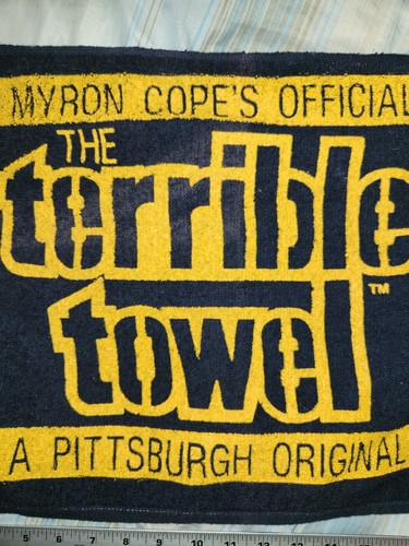 "MYRON COPE OFICIAL LA TERRIBLE TOALLA DÉCADA DE 1970 NEGRO vintage 14""x22.5" - Imagen 6 de 12