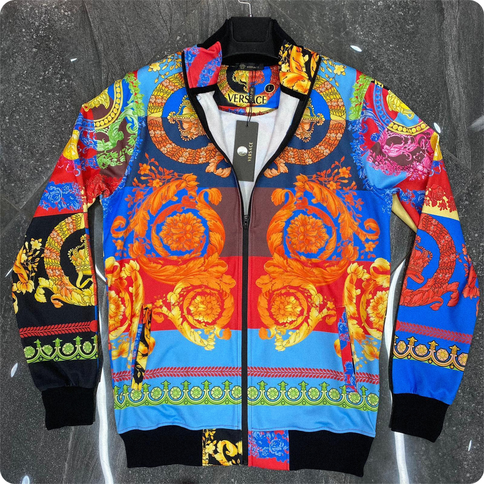 New Men's Versace Zippered Sweat Shirt Long Sleeve American Size Gold and Black