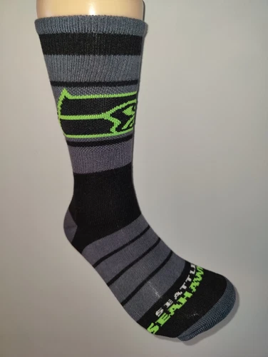 Seattle Seahawks Grey Stripe football Team Crew Socks Large