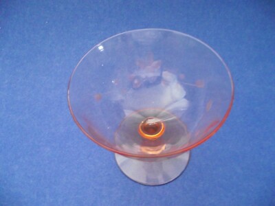 Set Of 5 Vintage Pink Depression Wine & Coupe Glass Etched Floral