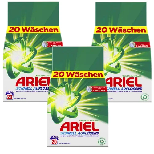 3X 1200G Ariel 18 WL Full Washing Powder Radiant Fine White Laundry