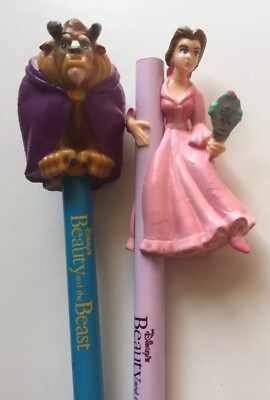 Disney Vintage Set of 2 Beauty & the Beast Pencil Toppers 1990s New By Applause