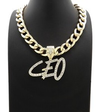ICED HIP HOP CEO PENDANT  11mm 18" 20" CUBAN CHOKER CHAIN BLING NECKLACE