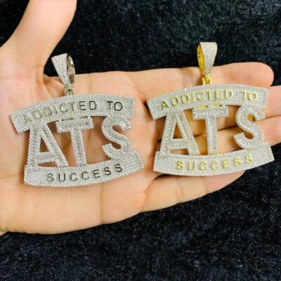 5AAA+ CZ Hop Hip Ice Out Addicted To Success Pendant Necklace Real Gold Plated