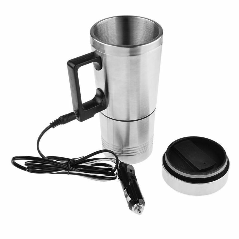 12v 500ml Food Grade Stainless Steel Car Electric Heating Mug Drinking Cup Travel Kettle for Water Tea Coffee Milk, Size: Length-19.3CM
