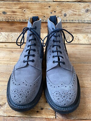 Trickers Stow long wing  gray suede leather boots UK 7.5