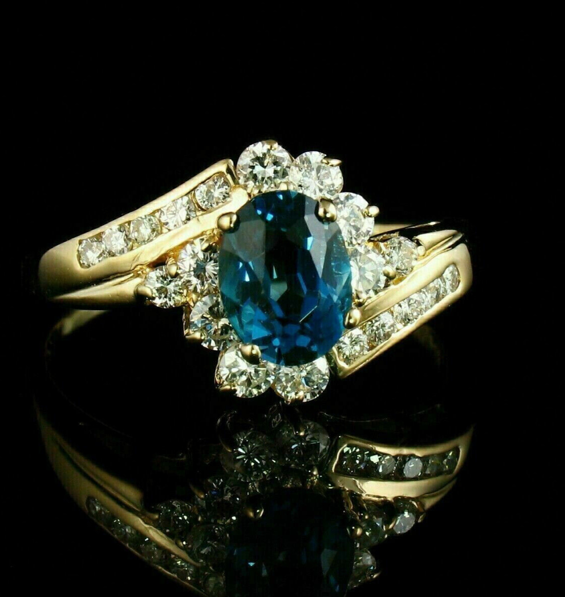 Engagement Ring Oval Cut 3.20Ct Created London Blue Topaz 14K Yellow Gold Finish-image
