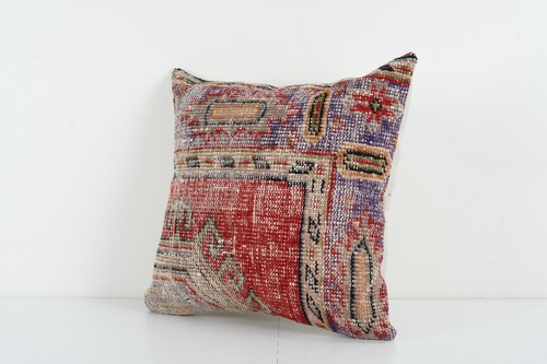 Square Turkish Oushak Rug Pillow Cover, Handmade Faded Carpet Cushion Cover - Picture 3 of 4