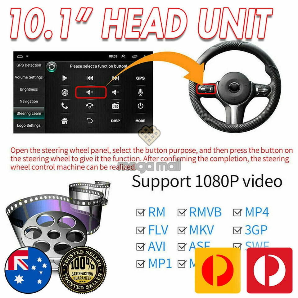 Android Double 2 Din 10.1" Car GPS Player Head Unit Touch Screen Stereo Radio AU - Image 2 of 4