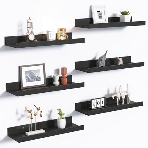 Floating Shelves for Wall, Wall Shelves for Decor Storage Set of 6, Wall Black - Picture 1 of 7
