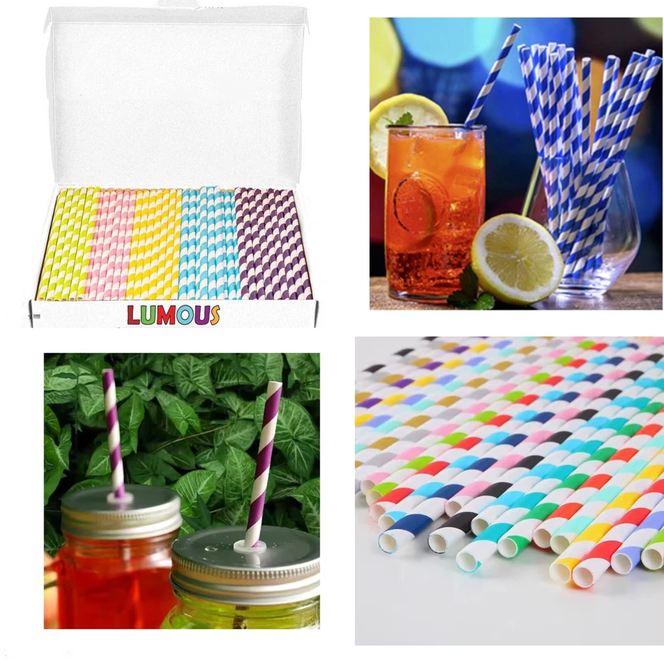 LUMOUS RETRO STRIPE PAPER DRINKING STRAWS VINTAGE POLKA PARTY WEDDING BIRTHDAY UK