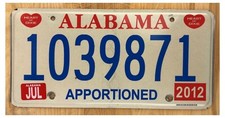 Alabama 2012 APPORTIONED TRUCK License Plate 1039871!
