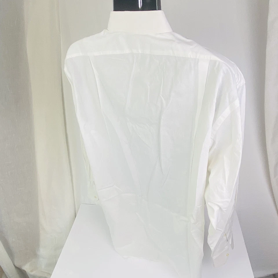 Tom James Poplin Shirt LS Spread Collar White Fine Cotton Jacquard Stripe As Is - Image 3 of 4