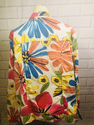 Women's Coldwater Creek Fun Bright Floral Denim Jacket Size 18 - Picture 5 of 8