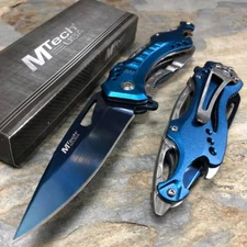 M-Tech Spring Assisted Blue/Silver Aluminum Tactical Rescue Pocket Hunting Knife