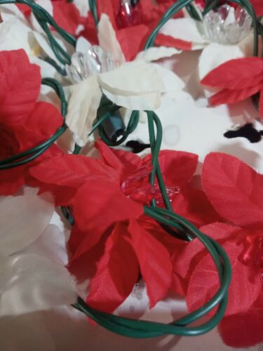20 Cloth Poinsettia White & Red Christmas Mini Light Cover Set (Not Working) - Picture 8 of 8