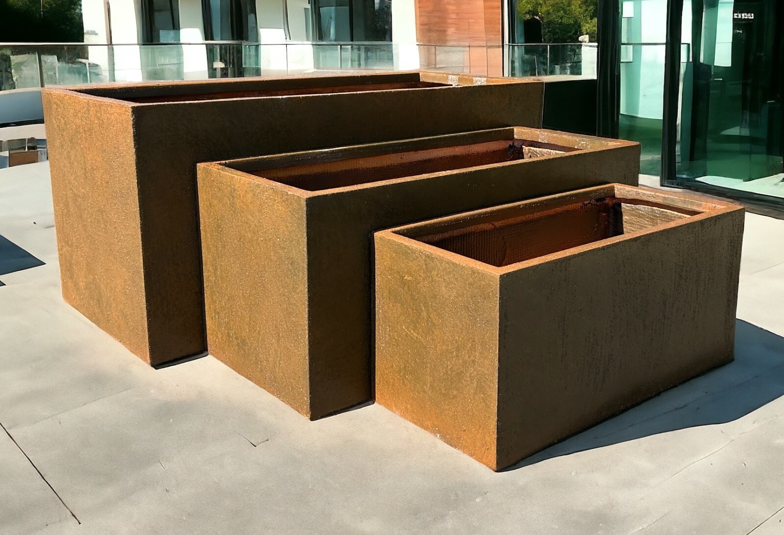80cm Corten Effect Trough Long Rectangle Modern Planter Plant Pot- Stonelite