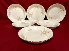 Homer Laughlin H46N8 Set Of 6 Floral Scalloped Gold Rim Pasta/Soup/Salad Bowls