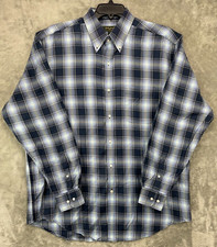 Bobby Jones Collection Men Shirt Blue XL Plaid Long Sleeve Cotton Woven in Italy