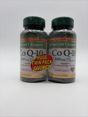 Nature's Bounty CoQ10 Plus L-Carnitine 100mg Twin Pack 60 Softgels Ea. Exp 11/27
