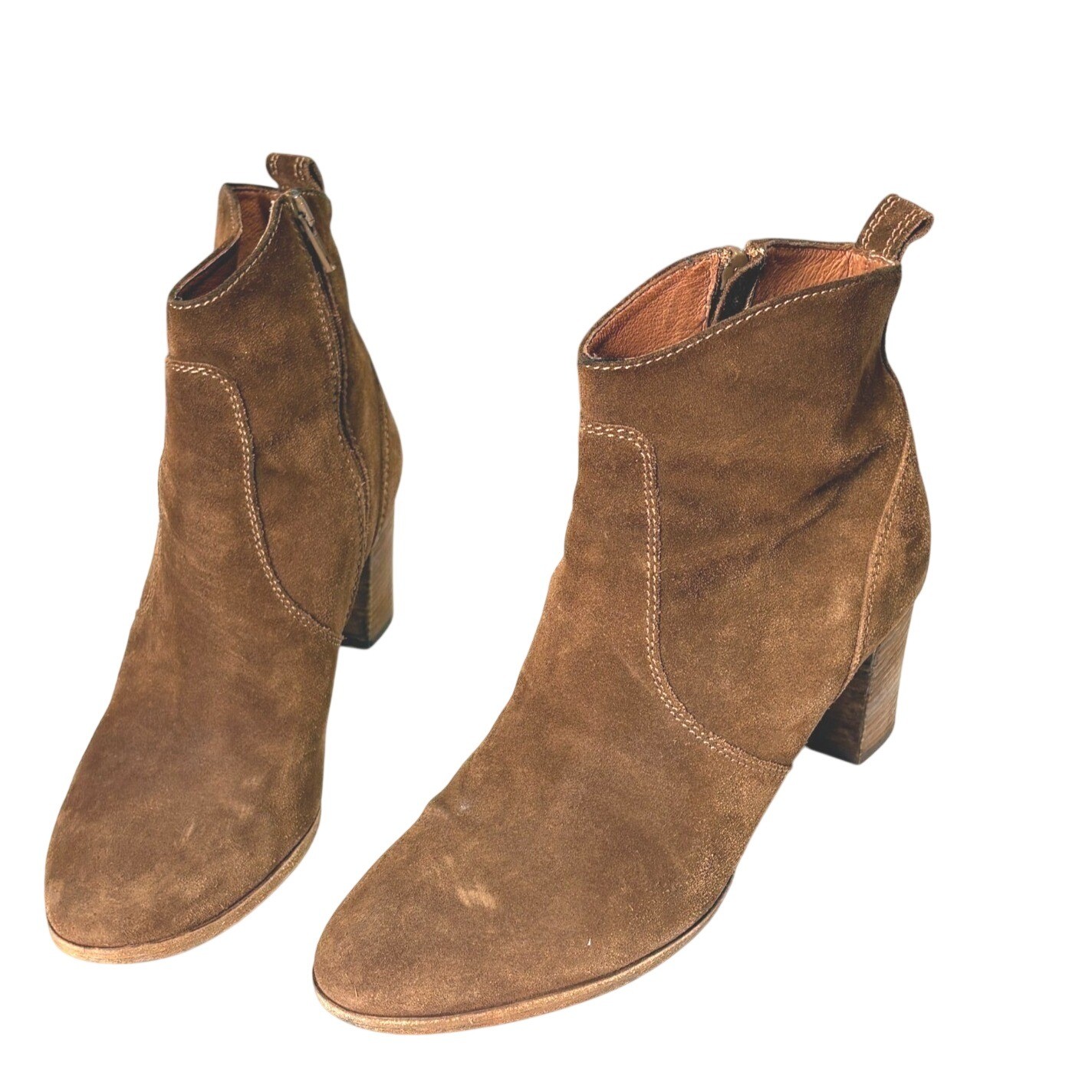 J Crew Brown Suede Ankle Boots Womens 10 Western Coastal Cowgirl Boho Block Heel