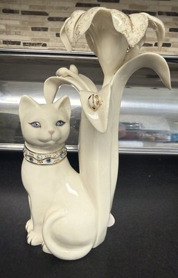 Lenox Jeweled Cat Candlesticks Holder Vintage 2003 BEAUTUFUL!
