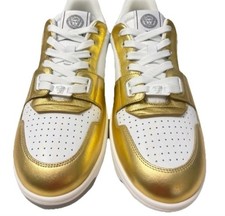 Tenis Versace Oro Logo Medusa Cuero Laminado EU 45 US Para hombres Talla 12 (NUEVO EN CAJA)