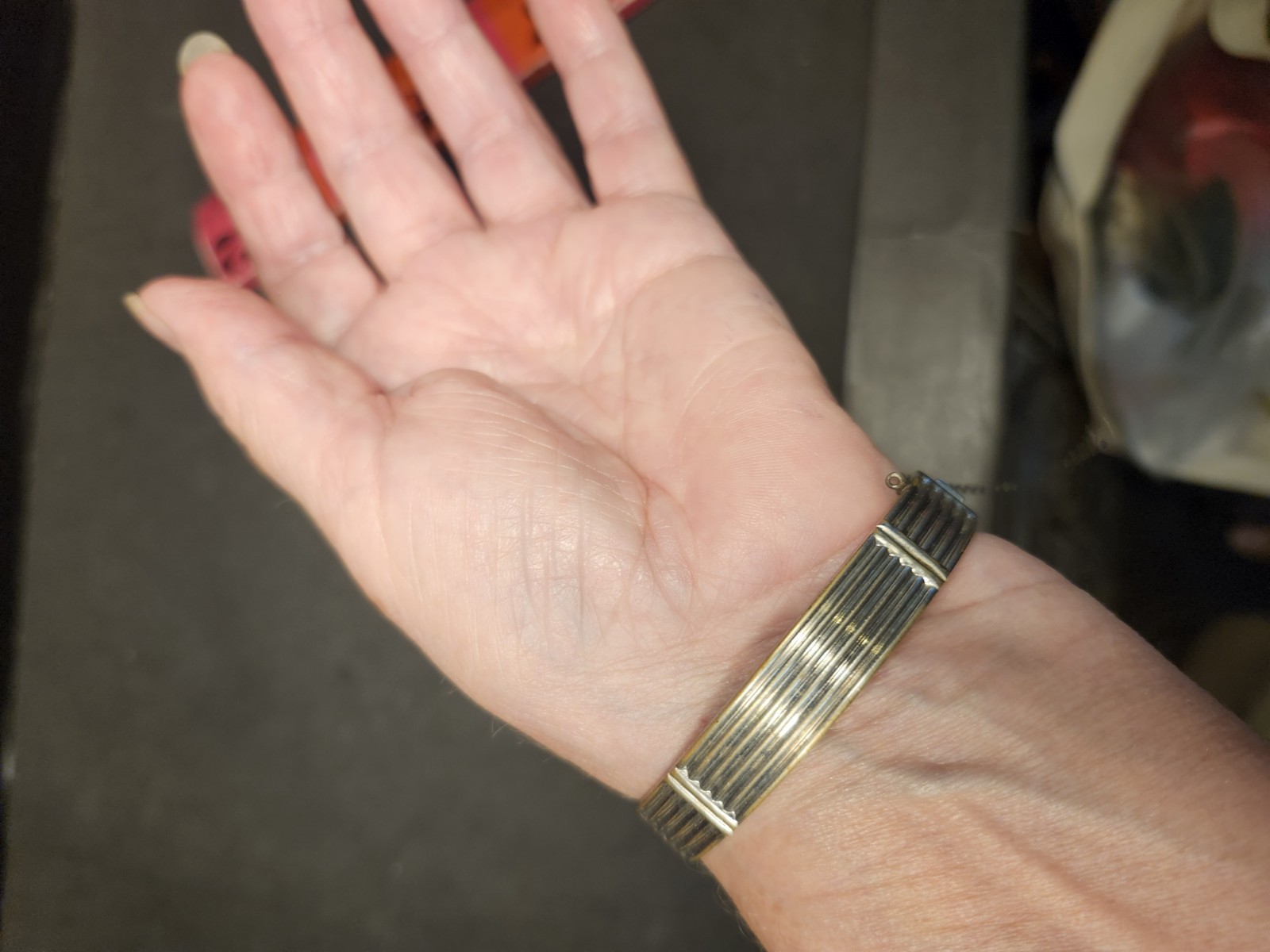 Art Deco Bracelet Lavender Stone Hinged Bangle Safety Chain by Allco