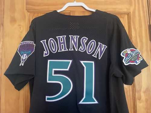 2001 RANDY JOHNSON ARIZONA DIAMONDBACKS WORLD SERIES BLACK MESH JERSEY, SZ LARGE - Picture 9 of 14