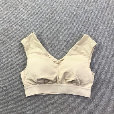 Tommie Copper Sports Bra Womens Small Beige Nude Shoulder Support V-Neck Mesh