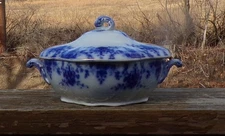ENGLISH FLOW BLUE CHINA RIDGWAYS  "OSBORNE"  COVERED TUREEN