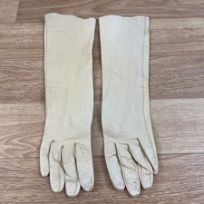 Vintage Caresskin by Superb Cream Leather Opera Length Gloves Size 6.5 Washable