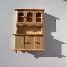 Dollhouse Furniture: Wooden Kitchen Hutch, Unpainted, Moveable Doors Cottage 80s