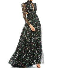 Mac Duggal Floral Chiffon Cutout Long Sleeve Gown Elegant Formal Garden Womens 8