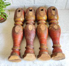Antico Primitivo Fatto Dipinto IN Legno Letto Gambe Rétro Decorativa 4Pcs WN639