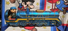 Vintage Modern Toys Japan Tin Litho Train Engine- Blue Mountain "Working"