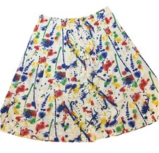 Vintage 70s Colorful Abstract Paint Print A-Line Midi Skirt USA Artsy Retro