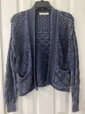 Dex Open Cardigan Sweater Blue Stonewashed XS Pockets, Unique Weave