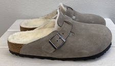 Birkenstock Boston Shearling Unisex M9 W11 Suede Stone Coin Gray Casual Clogs