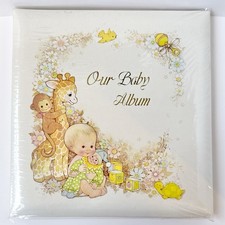 Vintage 1970s Baby Book Photo Album Nursery Art Pastel Animals New in Gift Box