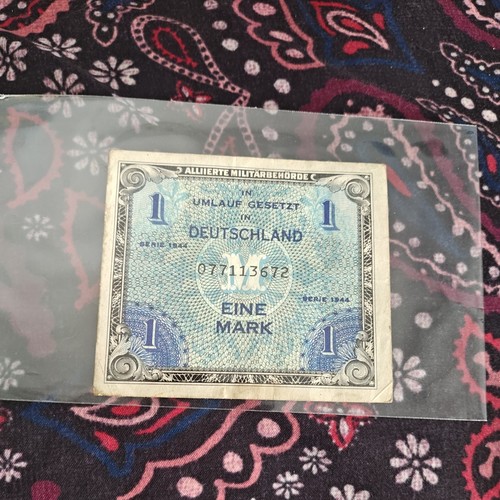 1944 GERMANY 1 EINE MARK ALLIED MILITARY CURRENCY AMERICAN OCCUPIED ZONE WWII – 