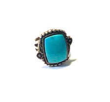 WILSON JIM NAVAJO SILVERSMITH Signed STERLING SILVER TURQUOISE GEMSTONE RING VTG