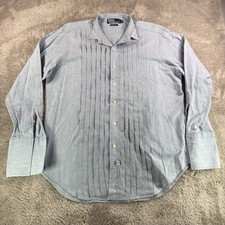 Polo Ralph Lauren Mens 15.5 32 Blue Tuxedo Shirt Pleated Front French Cuff