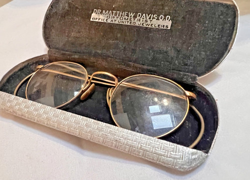 Antique FUL-VUE Wire Rim Eyeglasses w/ Case 1/10 12K GF Gold Filled Round