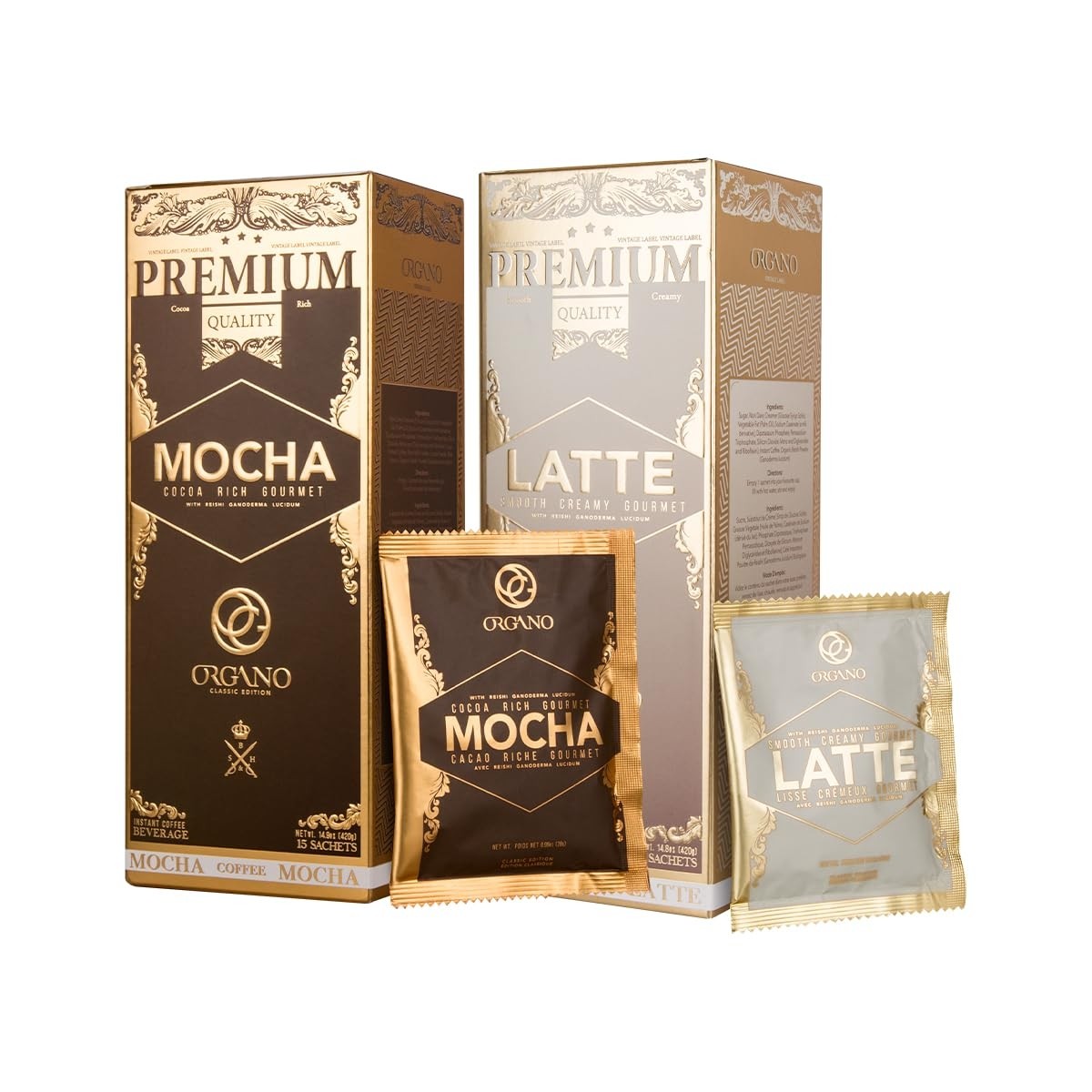 ORGANO&rsquo;s Combo Pack, 1 box Cafe Latte and 1 Box Cafe Mocha 100% Certified Organi
