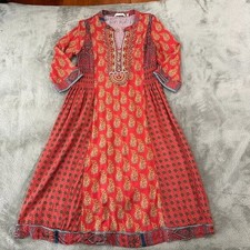 Soft Surroundings Red Phoenix Maxi Dress SMALL Embroidered V-neck Boho