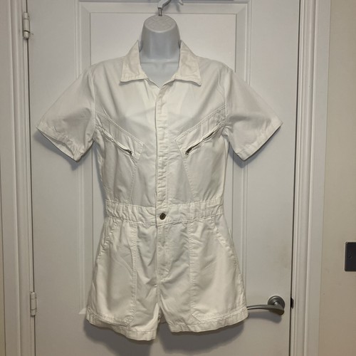LADIES White Cotton ZIP Detail Short Sleeve Button Up Playsuit size M by ZARA